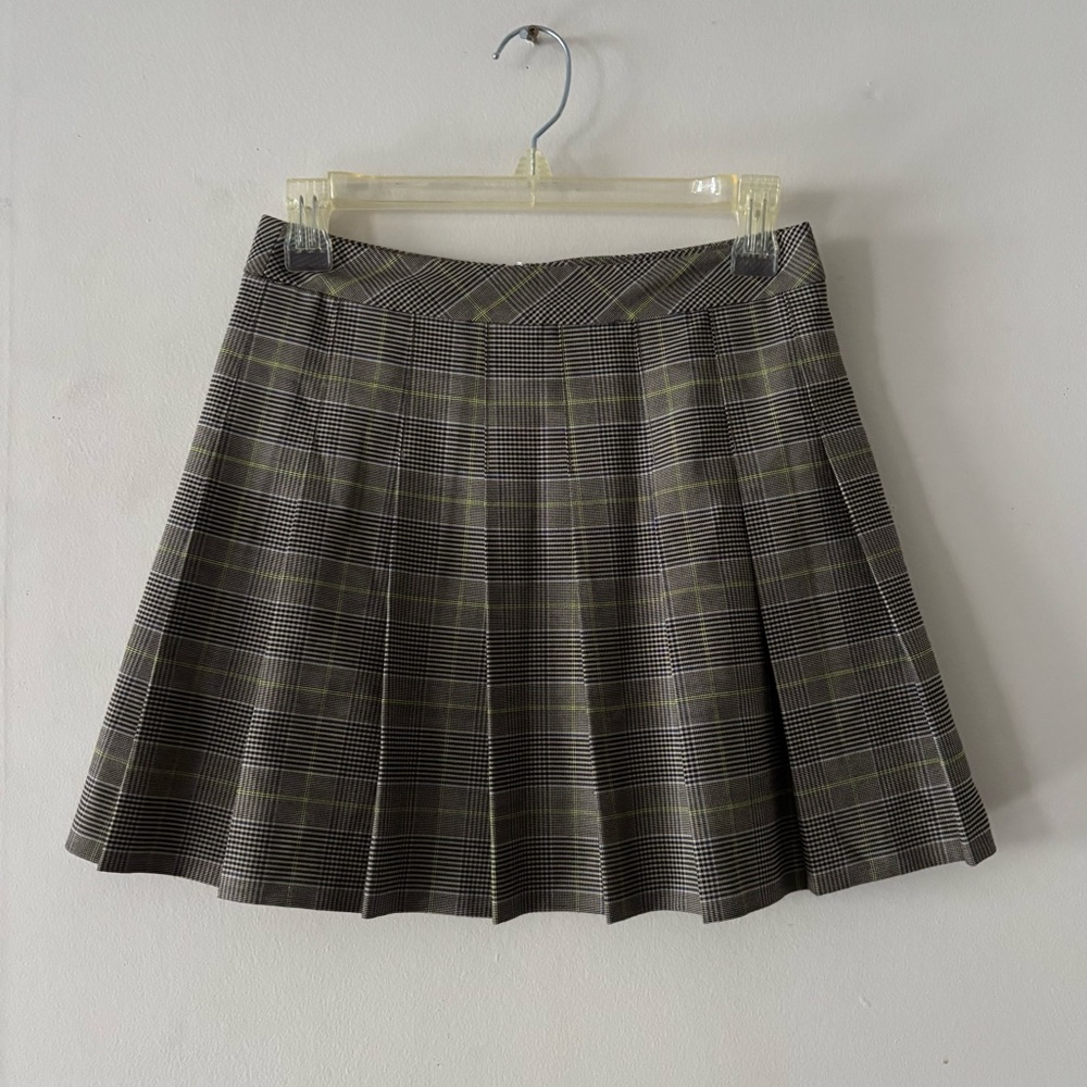 Sunday Best Plaid pleated Mini Skirt - Gray and Green